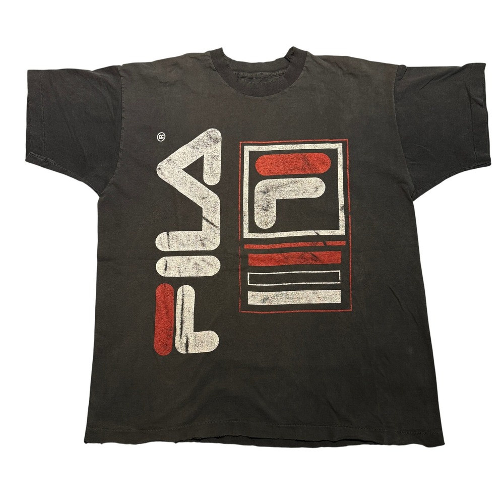 Vintage 90s Fila Distressed T-Shirt Faded Black Tee XL
